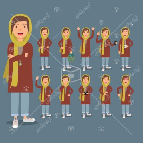 کارکتر دختر با پوشش شال و مانتو لایه باز ایلااستریتور