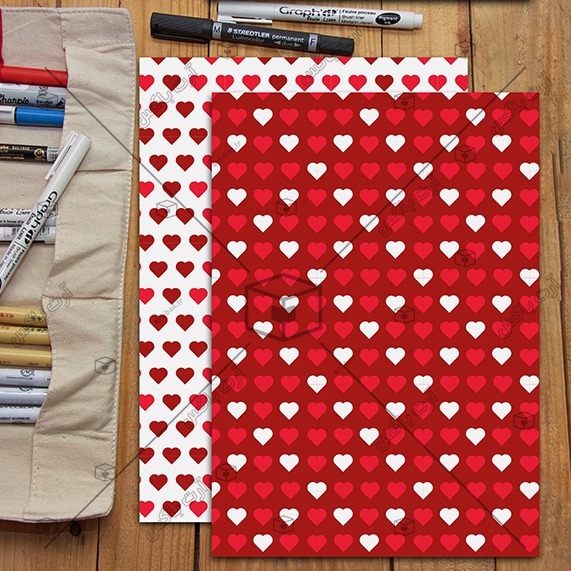 مقوای A4 طرح‌دار دو رو طرح قلب قرمز و سفید بسته ۴ عددی