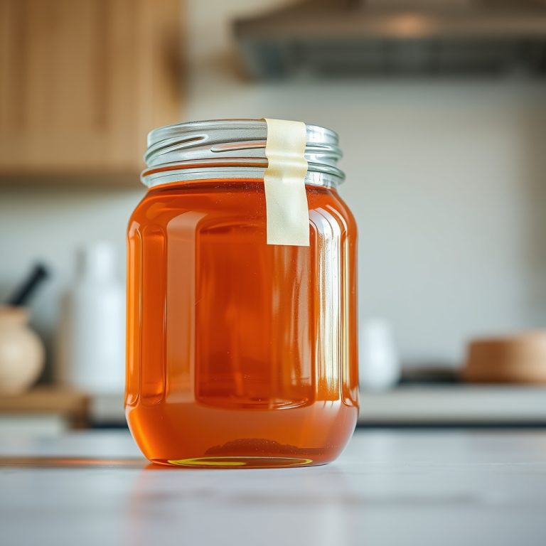نمای نزدیک از شیشه عسل با برچسب پلمپ اختصاصی و باکیفیت