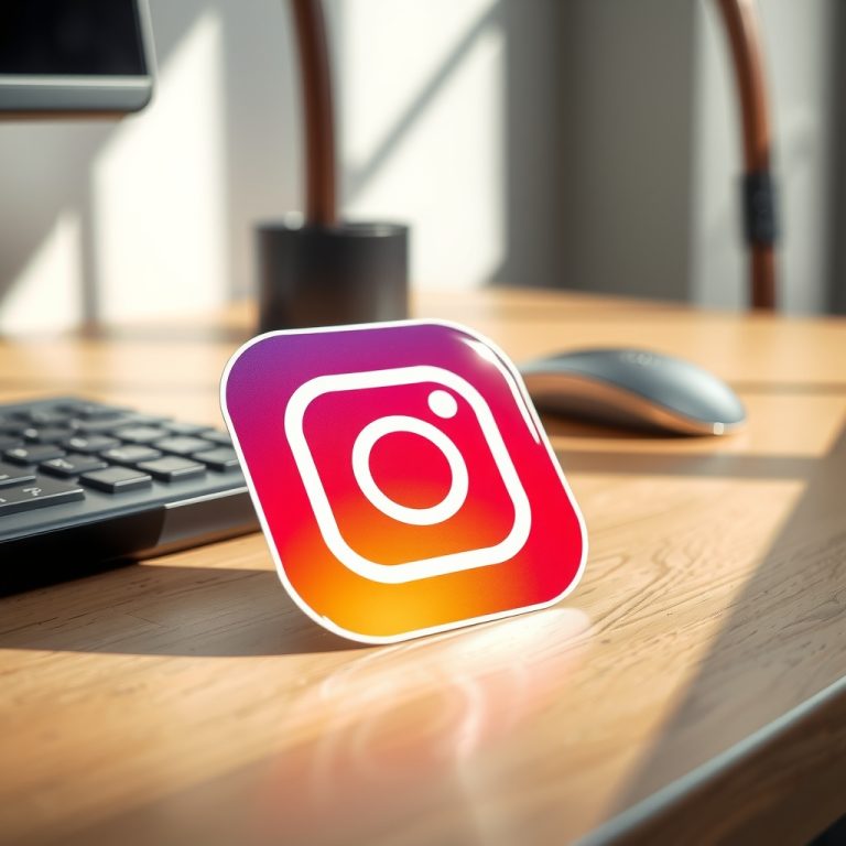 نمونه برچسب باکیفیت و براق لوگو اینستاگرام روی میز چوبی