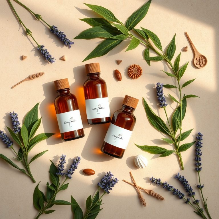 طراحی لیبل محصولات مراقبت موی ارگانیک و گیاهی روی بطریهای شیشهای
